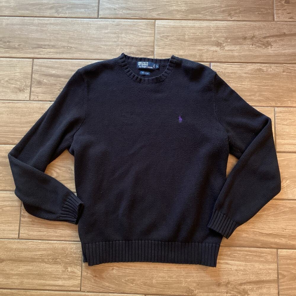 Vintage Men's 90s Black W/ Logo Polo Ralph Lauren Cotton Sweater Sz Large